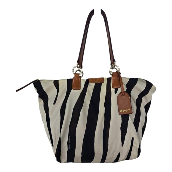 Vintage Dooney & Bourke Nylon Leather Trim Tote Bag Zebra Print Women - Picture 1 of 16